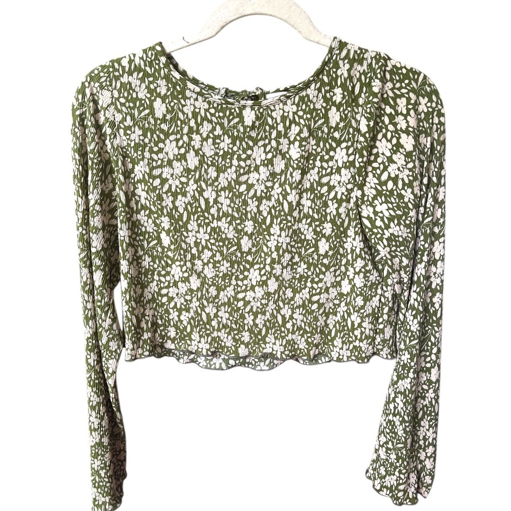 Le Lis Green Floral Open Back Cropped Long Sleeve Top‎ S